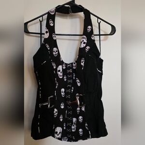 Royal Bones Black Skull Accent Corset Style Halter Top